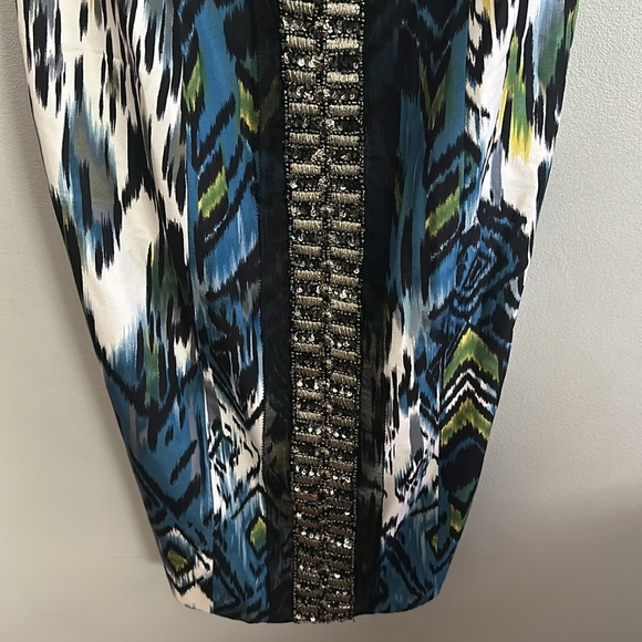 Carmen Marc Valvo women multicolored Ikat print silk dress w/sequin & beading - Picture 6 of 12